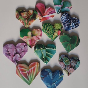 12 grandi cuori origami/ fantasia Piante grasse / decorazione / Idea regalo / segnalibro / segnaposto