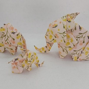 Famiglia di elefanti / 3 origami/fantasia floreale/idea regalo/decorazione