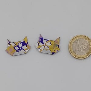 2 teste di gatto ( 2,5 cm)/ miniature/origami / carta yuzen /riflessi dorati/ creazioni artistiche /  decorazione / idea regalo