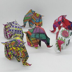 6 elefanti origami / fantasia "modern art" / multicolore/ idea regalo / decorazione