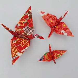 3 gru carta Yuzen/origami/ fantasia giapponese/ rosso /Decorazione / Idea regalo