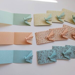 12 biglietti con gru (7,5cmx5cm) /origami /fantasie animalier