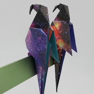 2 Pappagalli origami / fantasia Universo via Lattea / decorazione / idea regalo