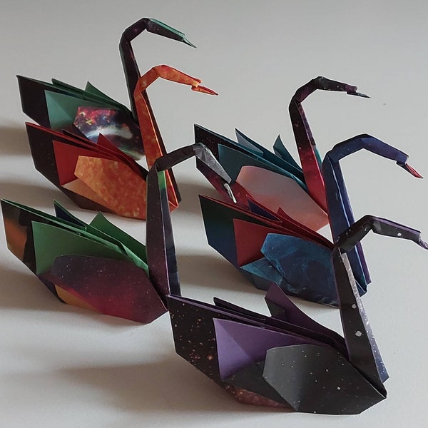 6 Cygnes en origami (8 cm) / univers fantaisie de la Voie lactée / décoration / idée cadeau