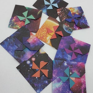 8 buste quadrate / origami /fantasie Via Lattea/ Universo/ biglietti / regalo