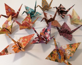 12 Origami-Kraniche mit Kimonomuster / Dekoration / Geschenkidee