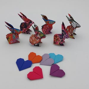 6 conigli (4 cm) + 6 cuori (2,5 cm)/ origami/ decorazione / idea regalo