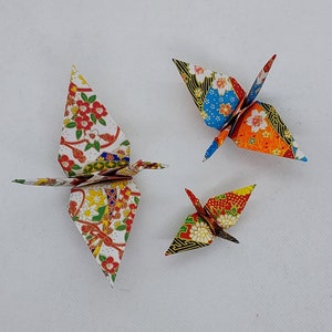 3 gru carta Yuzen/origami/ fantasia giapponese/ multicolore con fiori/Decorazione / Idea regalo