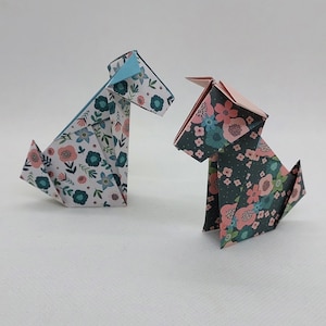 2 cani origami/ fantasia con fiori/ decorazione / idea regalo / compleanno