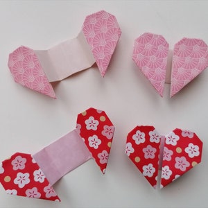 4 Herzen mit Botschaft / Origami/ Karten / Rosa und Rot / Geschenkidee / Valentinstag