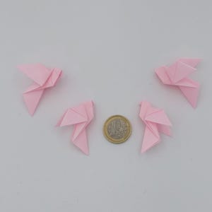 4 pombas (4 cm) / origami / cor rosa / selo de embalagem / decoração / ideia de presente / aniversário