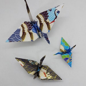 3 gru carta Yuzen/origami/fantasie giapponesi/ blu azzurro/Decorazione / Idea regalo
