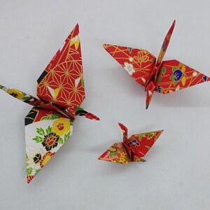 3 gru carta Yuzen/origami/ fantasia giapponese/ rosso /Decorazione / Idea regalo