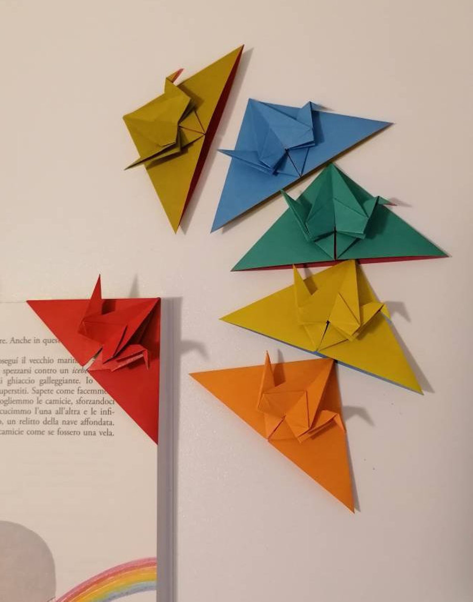 6 bookmarks origami crane bright colors/Gift idea Etsy