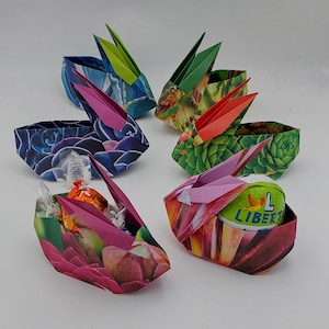 6 conigli box origami /fantasia piante grasse/ decorazione / idea regalo/ Pasqua