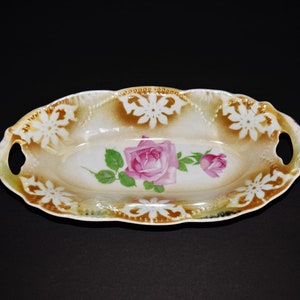 Pink Rose German Celery Dish/ Cottage Decor/ Victorian Plate/ Shabby Chic