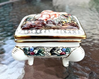 Capodimonte Bernini Trinket Jewelry Box- Italy Porcelain- Ring/Earring Box- Footed- Rectangular- Vintage