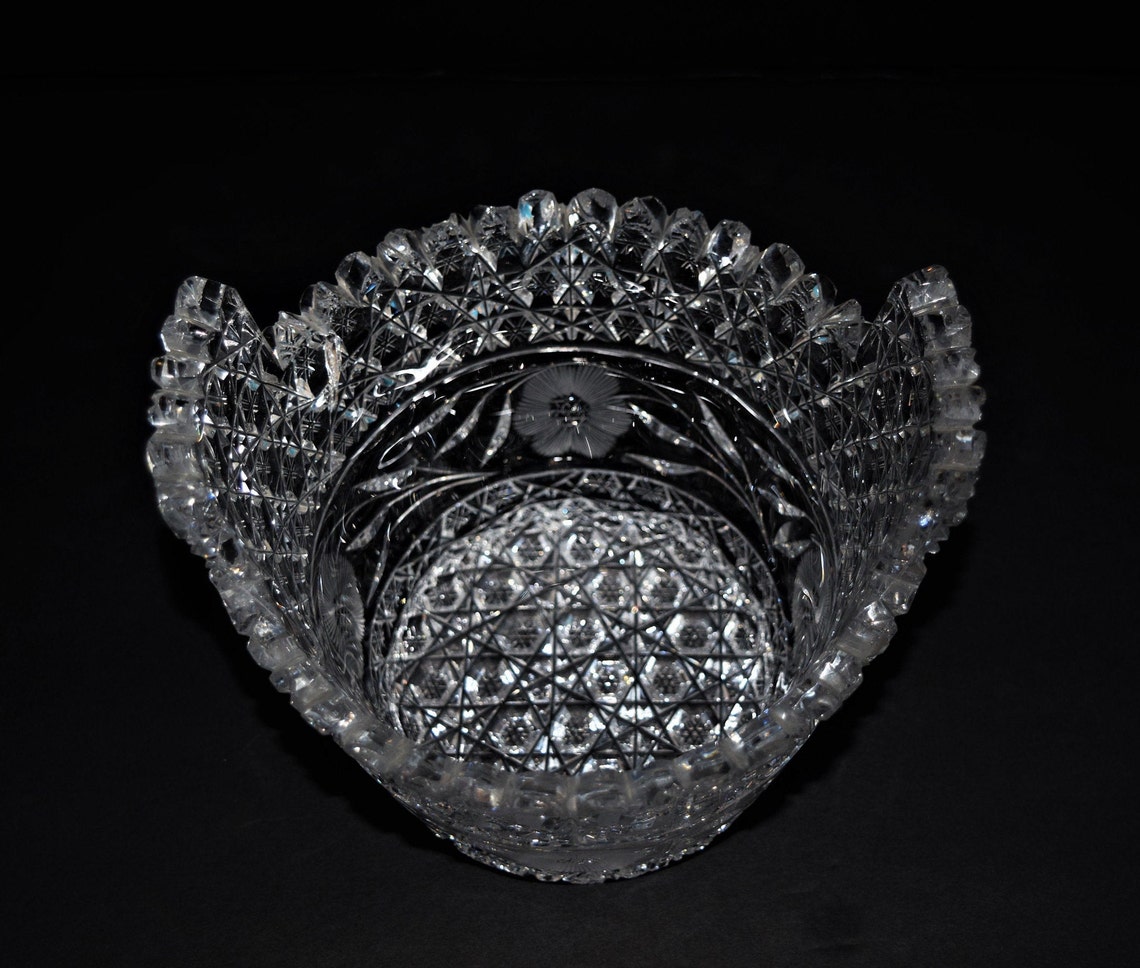 Vintage Crystal Glass BasketBowl with HandlesFloral Etsy