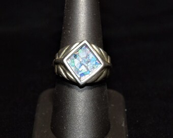 Beach Opal Triplet Sterling Silver Ring- Diamond Shape Stone Ring- Vintage Jewelry