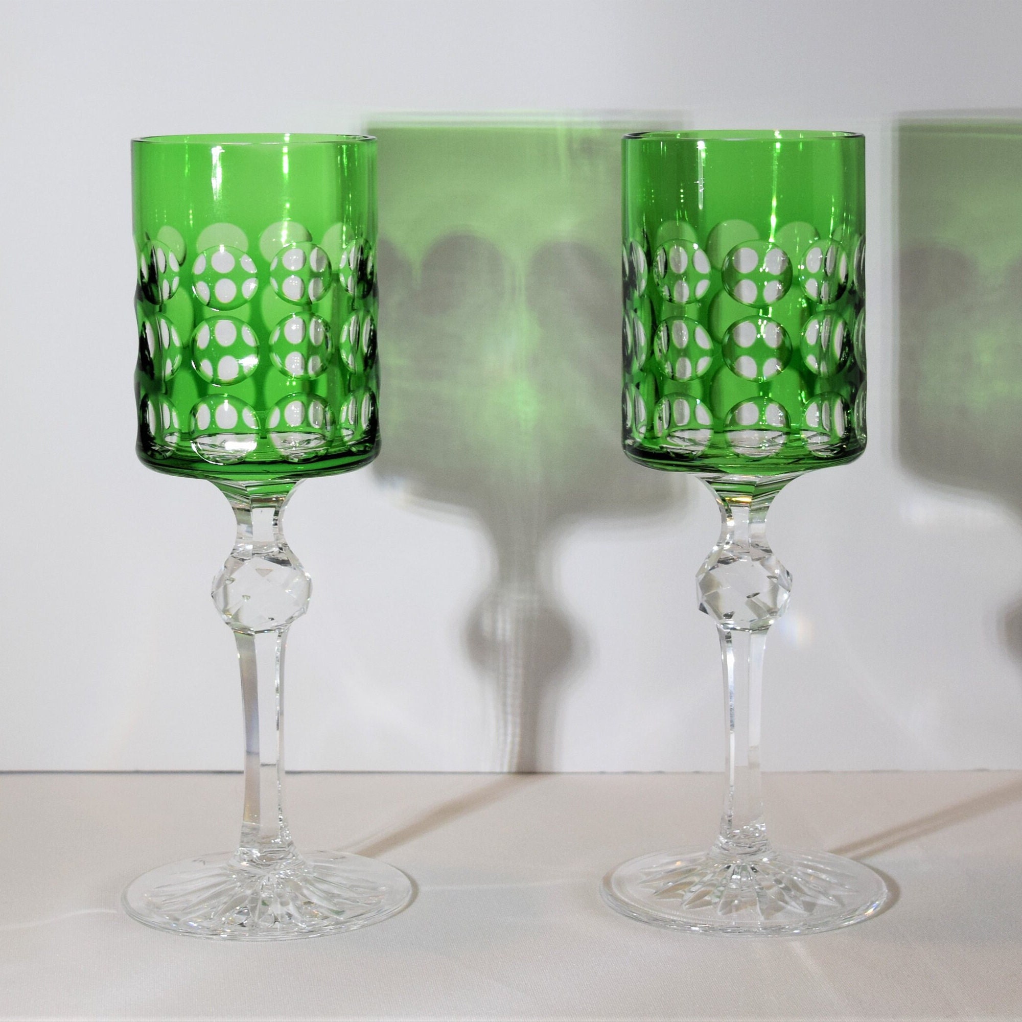 Set 7 Anglo Irish Emerald Green White Wine Glasses or Water Goblets - Ruby  Lane