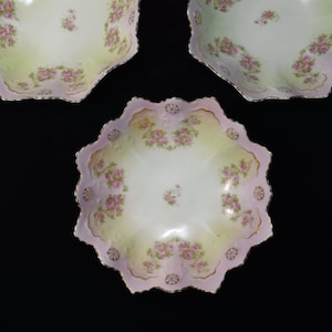 M.Z. Austria Pink Rose Bowls- Dessert/Nut/Fruit- Vintage Victorian Dishes- Shabby Chic Decor