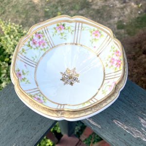 Nippon Bowl- Footed- Hand Painted Flowers- Pink/White/Gold- Formal Dining/ Candy Dish