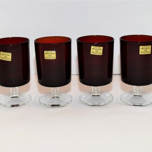 Arcoroc Ruby Red Stemmed Juice Glasses- Cristal D'arques- vintage NOS