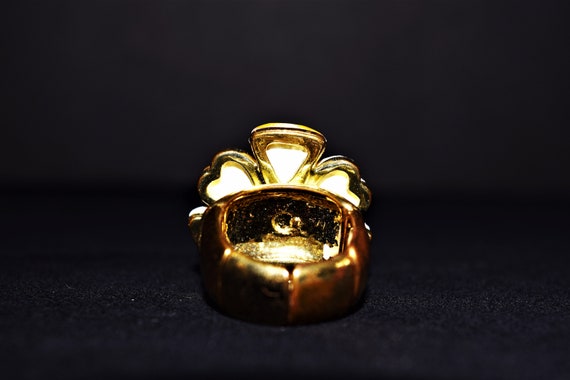 Yellow Flower Statement Ring- Clear Rhinestones a… - image 5