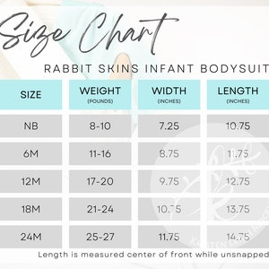 Maattabel 4400, Rabbit Skins-romper maattabel voor babyrompers 4400 en 4424, JPEG-afbeelding met hoge resolutie, RS4400, RS4424-tabel