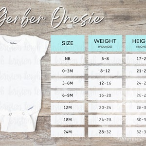 Gerber Onesie Size Chart, Cute Baby Size Chart, Infant Bodysuit Sizes, Size Chart Mockup, Baby Gerber 6516A Short-Sleeve Measurements