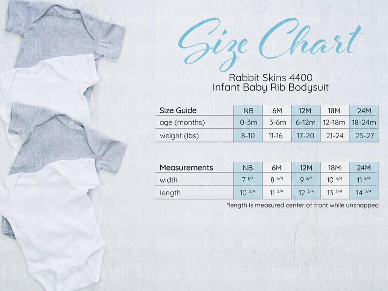 RS4400 Size and Fit Chart Fit Guide and Measurements Rabbit Skins 4400 Baby Rib Bodysuit Size Chart Light Blue Bodysuit Size Chart