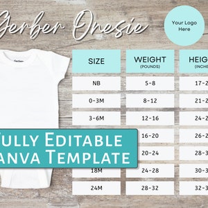 EDITABLE Gerber Onesie® Size Chart, Fully Editable Canva Template, Onesie® Size Chart, Customize Colors and Text, Download