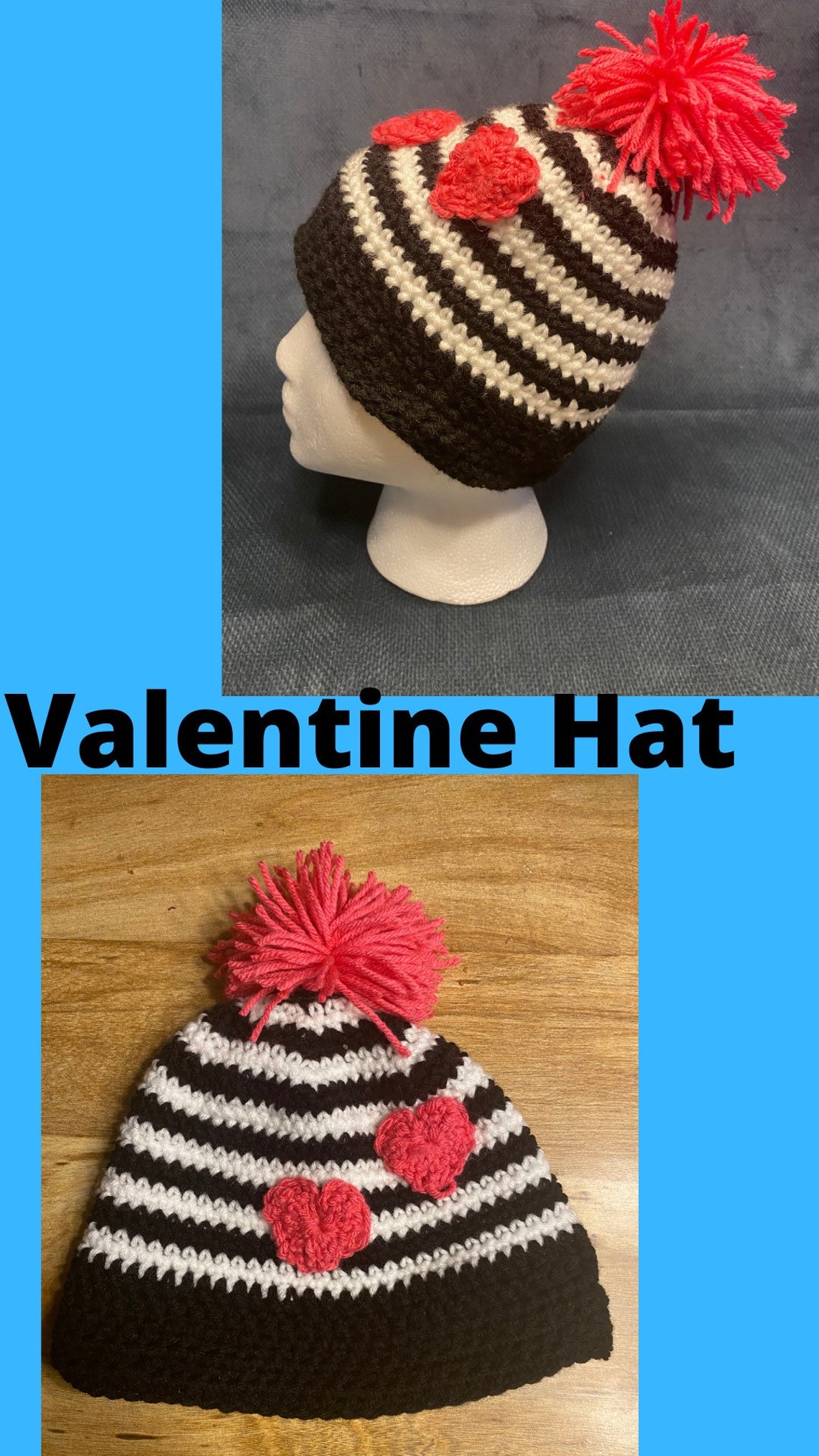 Valentine Hat Heart Hat Valentine's Day Hat Winter Etsy
