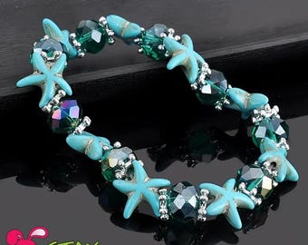 Turquoise Starfish, Crystal Stone Bracelet.