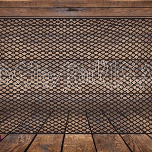 May include: Black diamond-patterned metal screen with the text "Stay Rad USA" in white script. The screen is set against a wooden background. A copyright logo is in the lower left corner.