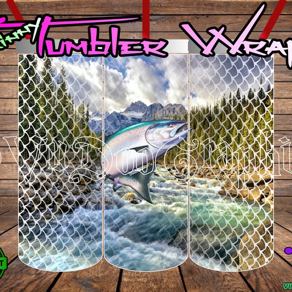 Steelhead River, 20oz Skinny Tumbler Wrap,  Digital Print file.