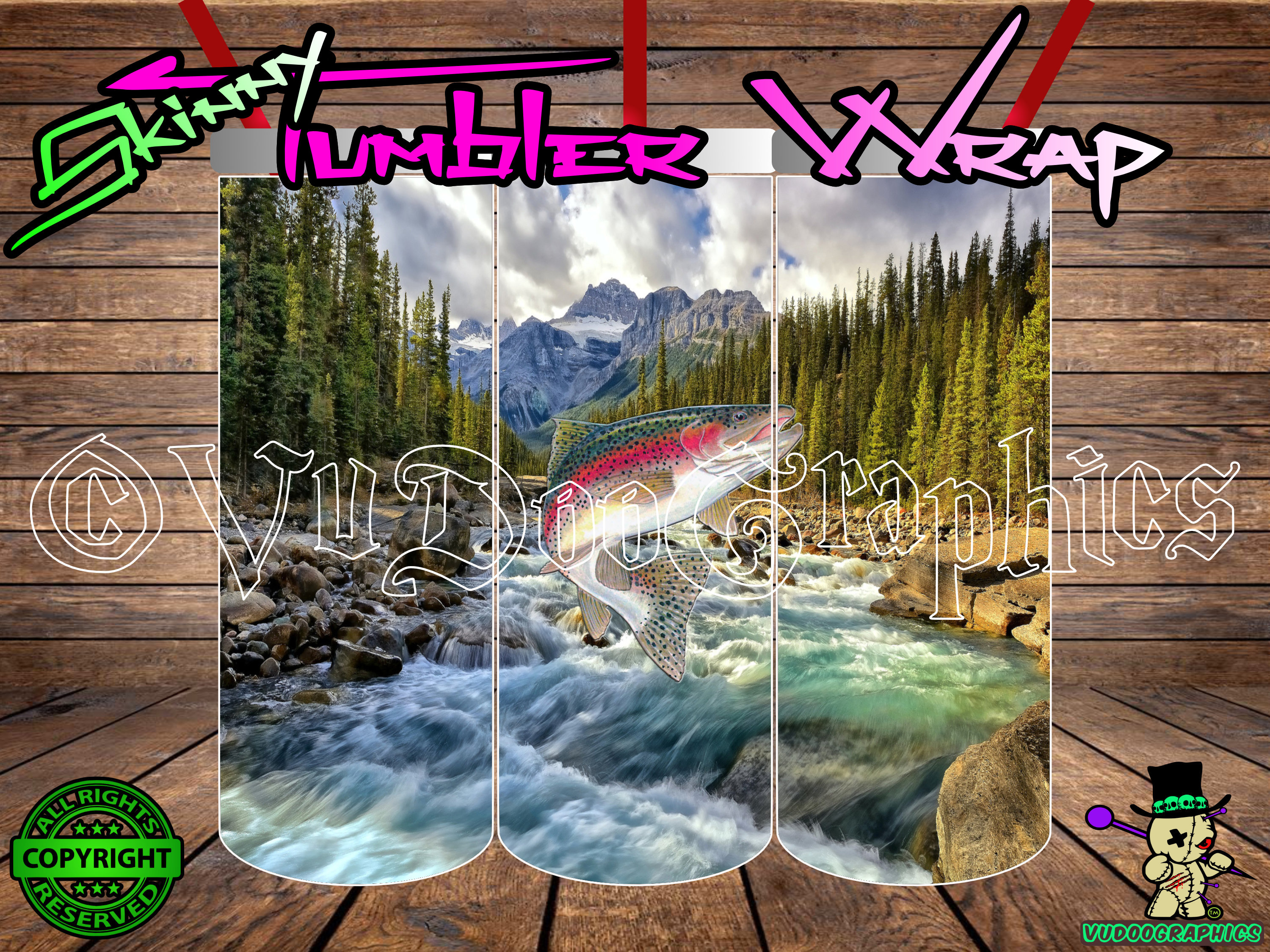 Steelhead River, Fishing, 30oz Skinny ,tumbler Wrap, Digital Print