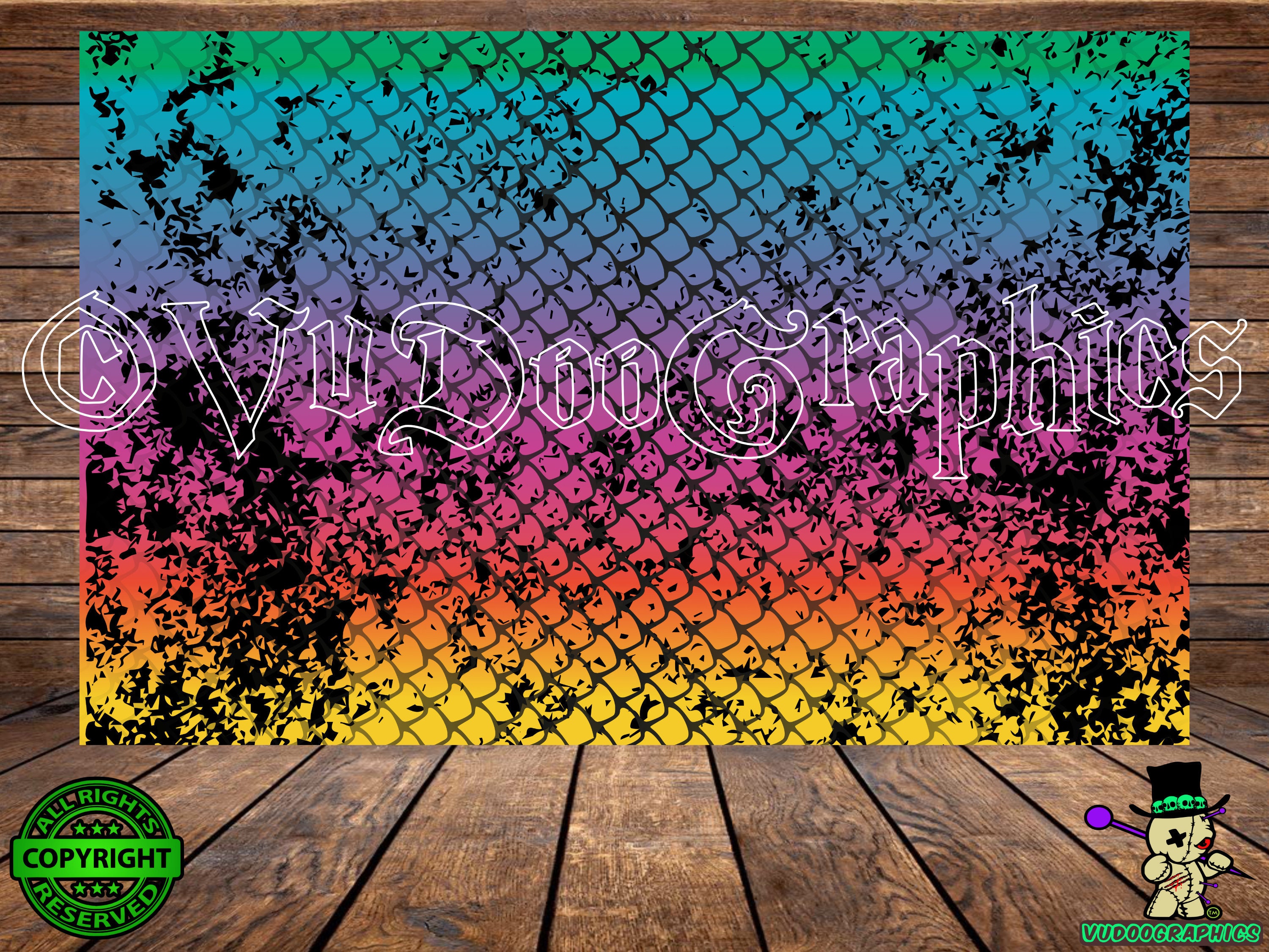 Rainbow Grunge, Fish Scales, Tumbler Wrap Background, Digital