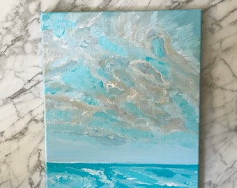 Original Beach Painting on Canvas, Cloud Painting on Canvas, Acrylic Painting of Ocean, Seascape Painting, Beach Wall Art, Oyster Painting