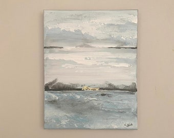 Coastal painting, Acrylic original ocean painting, Coastal artwork, Goldleaf painting, Small original painting, Beach painting