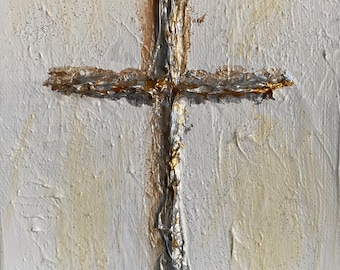 Small Cross Painting on Canvas, 5x5 inches, Original Painting, Cross Painting, Small Cross Painting
