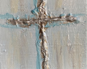 Cross Painting, Small Cross Painting on Canvas, 5x5 inches, Small Painting, Cross, Art, Original Cross Painting