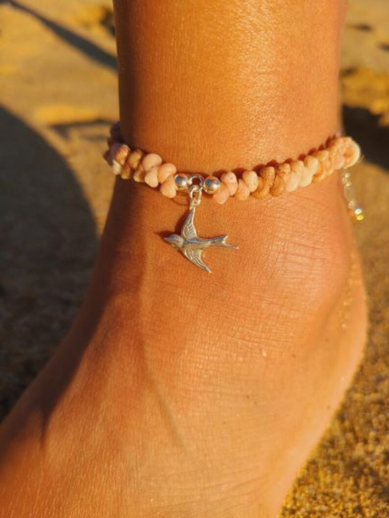 #AB5 Make with Kauai Kahelelani Shells Sterling Silver Round Beads Hawaiian Shell Ankle Bracelet 8 Inches Bird Charm and Fancy Kindle