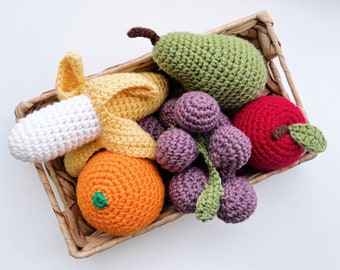 Crochet Play Food Fruit Sets with cotton market bag