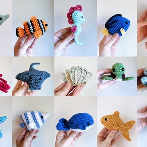 Peluches de criaturas marinas y peces tejidos a crochet