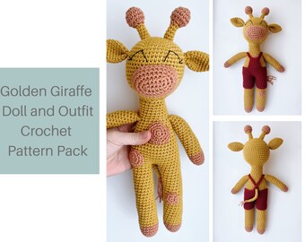 PDF Pattern: Golden Giraffe Doll and Overall Shorts Outfit Pattern Pack
