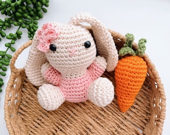 Crochet bunny plush and carrot rattle set Easter basket stuffer