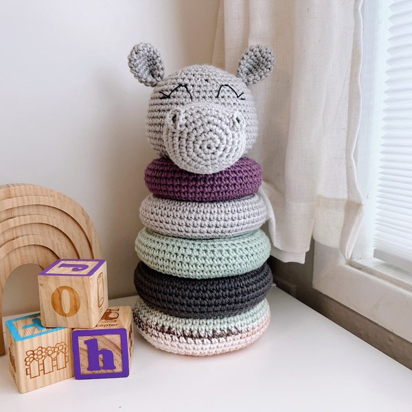 River Hippo Crochet Cotton Stacking Ring Toy