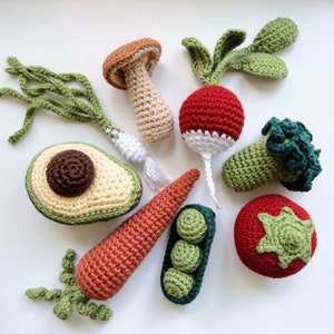 Crochet Play Food Vegetable Sets with Farmer’s Market Basket