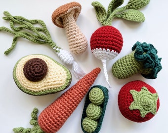 Crochet Play Food Vegetable Sets with Farmer’s Market Basket